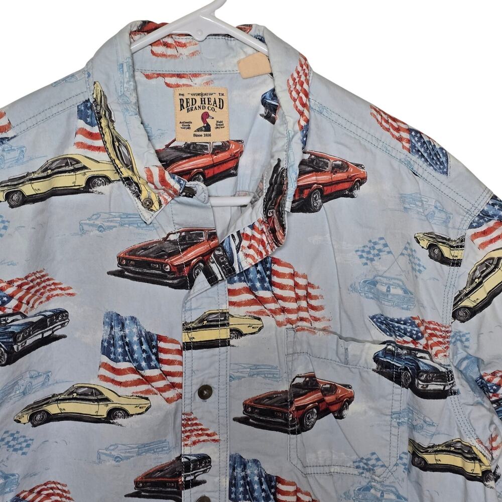 Classic Vintage Muscle Cars Shirt USA Flags Racing Mens XL 4th of July Casual - Picture 2 of 5